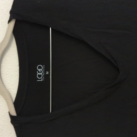 LOGO by Lori Goldstein Medium VNeck Boho Black Top Pockets Asymmetrical Boho - Picture 3 of 9